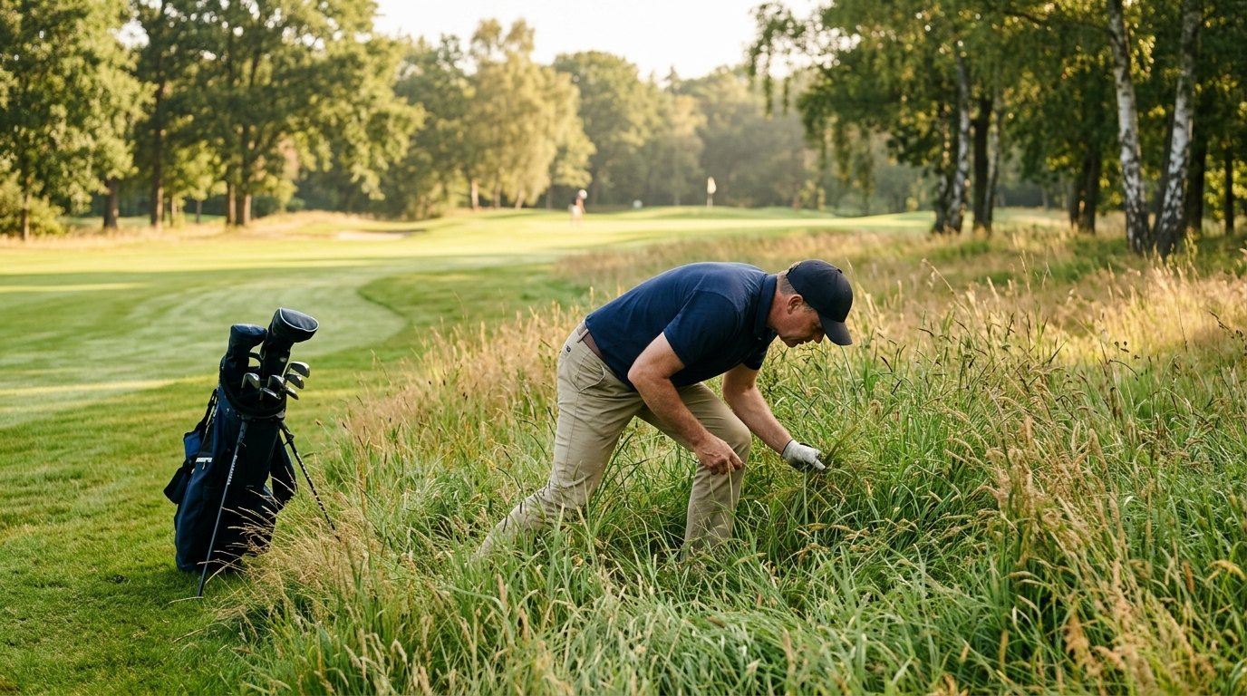 Illustratie bij golfregel 7: Je Bal Vinden: Zoeken, Zien en Herkennen